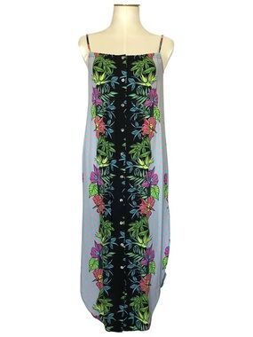 Mara Hoffman Gray Maxi Dress with Black Floral Panel and Green & Purple Accents